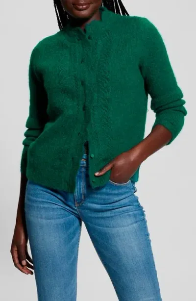 Guess Macie Pointelle Detail Cardigan In Adventurous Green