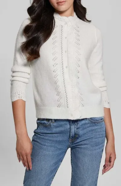 Guess Macie Pointelle Detail Cardigan In Dove White