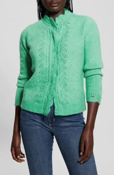 Guess Macie Pointelle Detail Cardigan In Sea Glass Green