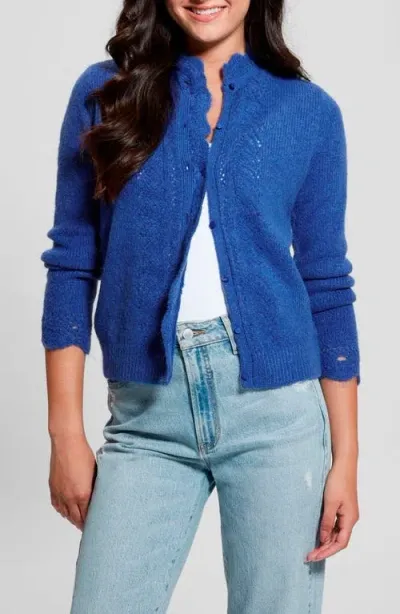 Guess Macie Pointelle Detail Cardigan In Surfing Blue