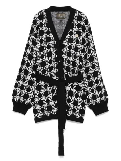 Guess Kids' Monogram-jacquard Cardigan In Black