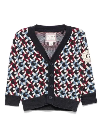 Guess Babies' Monogram-jacquard Cardigan In Blue