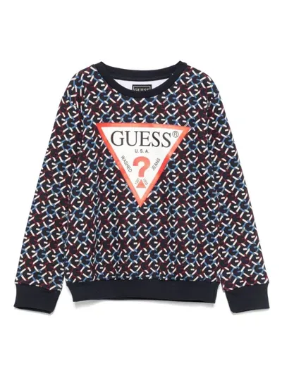 Guess Kids' Monogram-jacquard Sweater In Blue