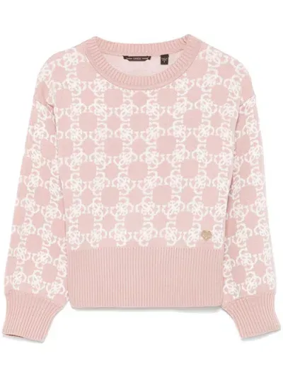 Guess Kids' Monogram-jacquard Sweater In Pink