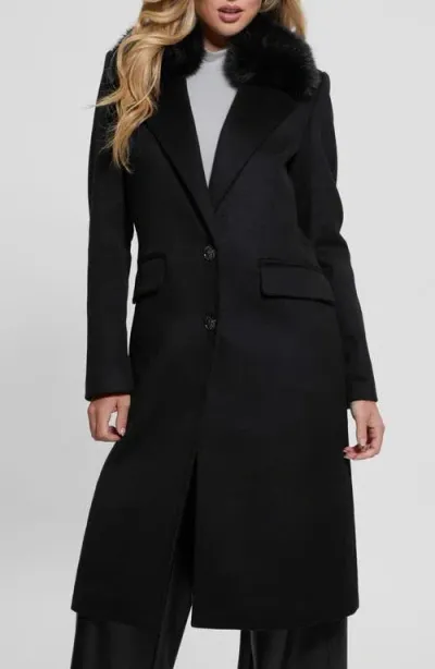 Guess Nancy Coat With Removable Faux Fur Collar In Black