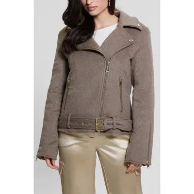 Guess Nancy Moto Jacket With Removable Faux Fur Collar In Brown