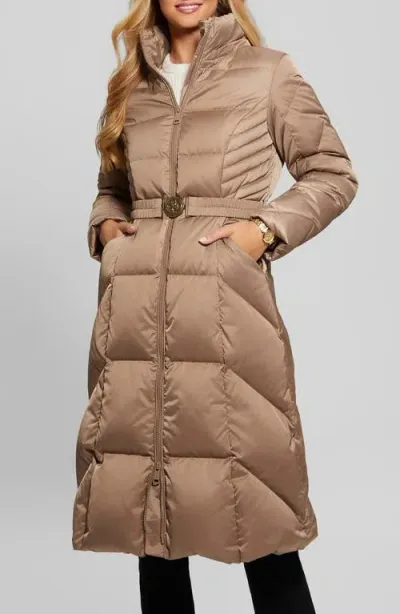 Guess Olga Down Puffer Coat With Removable Hood In Wet Sand