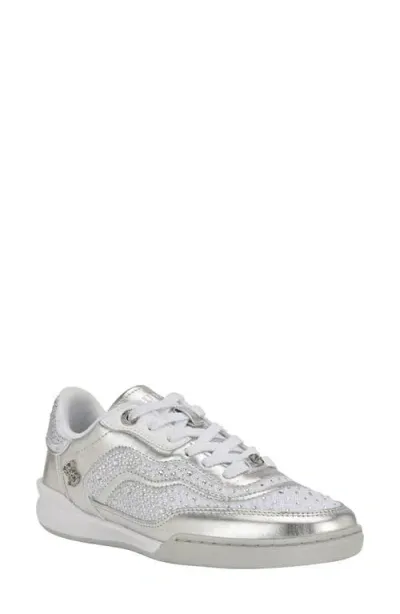 Guess Pritie Sneaker In Silver Rhinestone