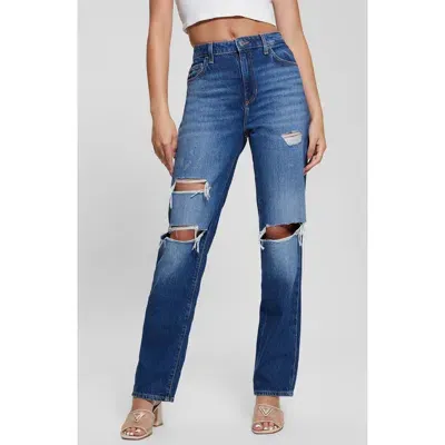 Guess Relaxed Fit Ripped Straight Leg Jeans In Blitz