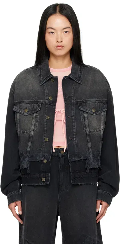 Guess Usa Black Distressed Denim Jacket In Gbs2 Gusa Sanded Bla