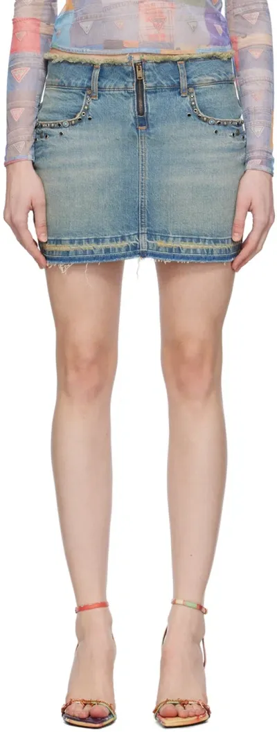 Guess Usa Blue Western Denim Miniskirt