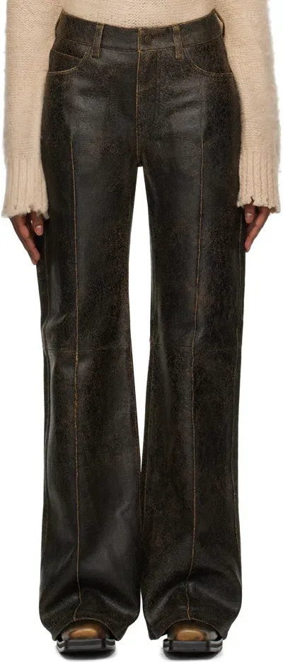 Guess Usa Brown Crackled Leather Pants In A11a Amos Brown Mult