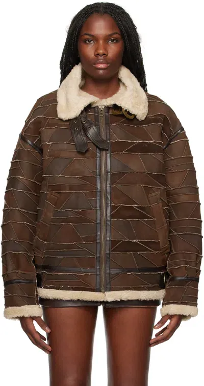 Guess Usa Brown Patchwork Faux-shearling Jacket In F1fv Gusa Patchwork