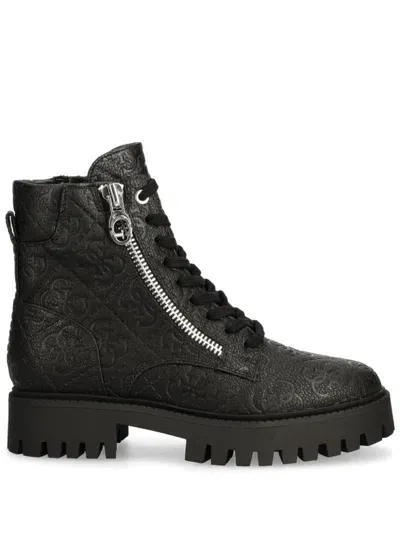 Guess Usa Debossed-monogram Boots In 黑色