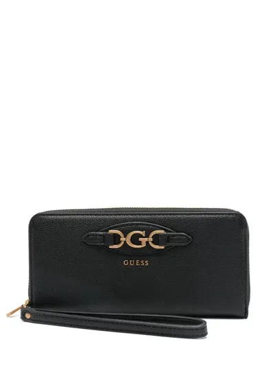 Guess Usa Logo-lettering Wallet In Black