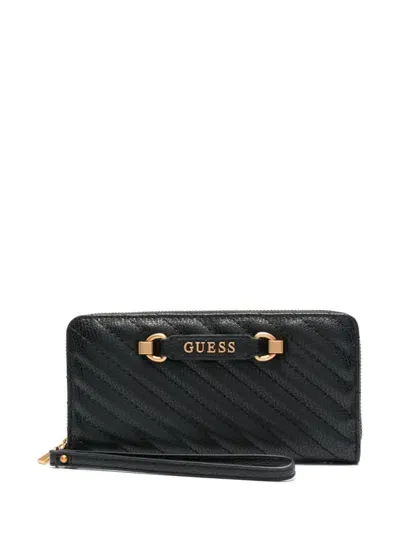 Guess Usa Logo-lettering Wallet In Black