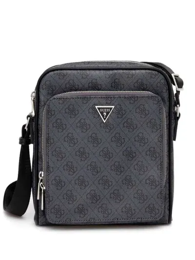 Guess Usa Monogram-pattern Messenger Bag In Grey