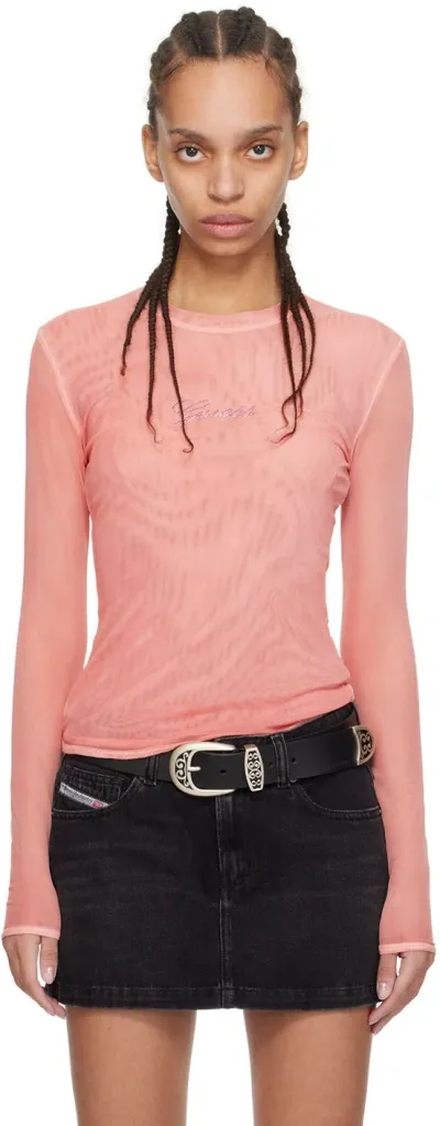 Guess Usa Pink Faded Long Sleeve T-shirt In A608 Faded Rose