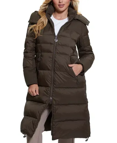 Guess Women's Carolyn Long Down Puffer Jacket In Brown