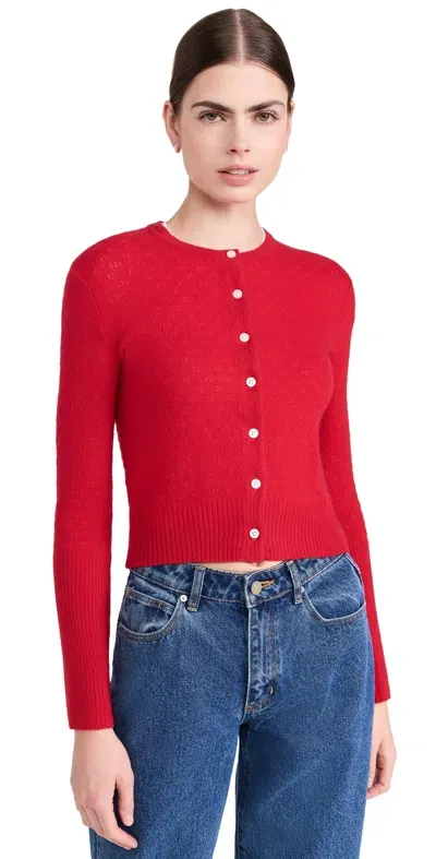 Guest In Residence Jane Pointelle Cashmere Cardigan In True Red