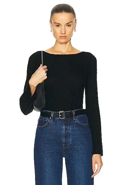 Guest In Residence Flare Long Sleeve Wool Blend Top In Black