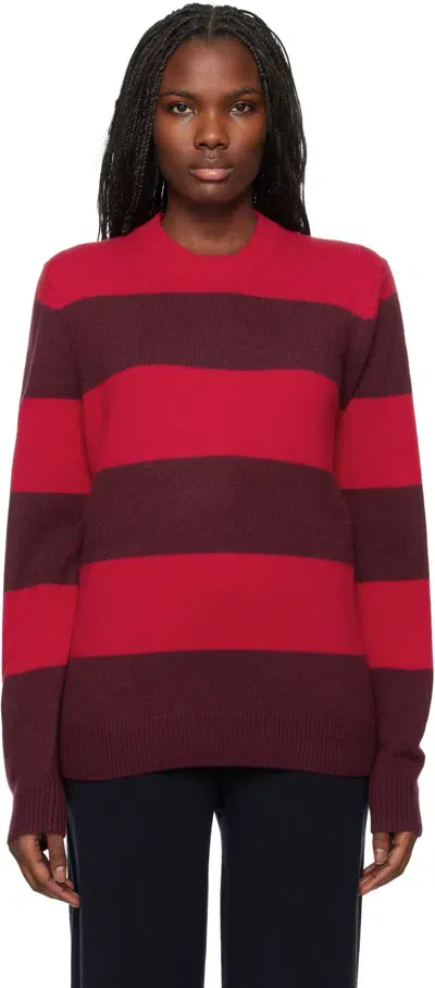 Guest In Residence Stripe Crew Cashmere Sweater True Red/plum Stripe In Plum/true Red Stripe