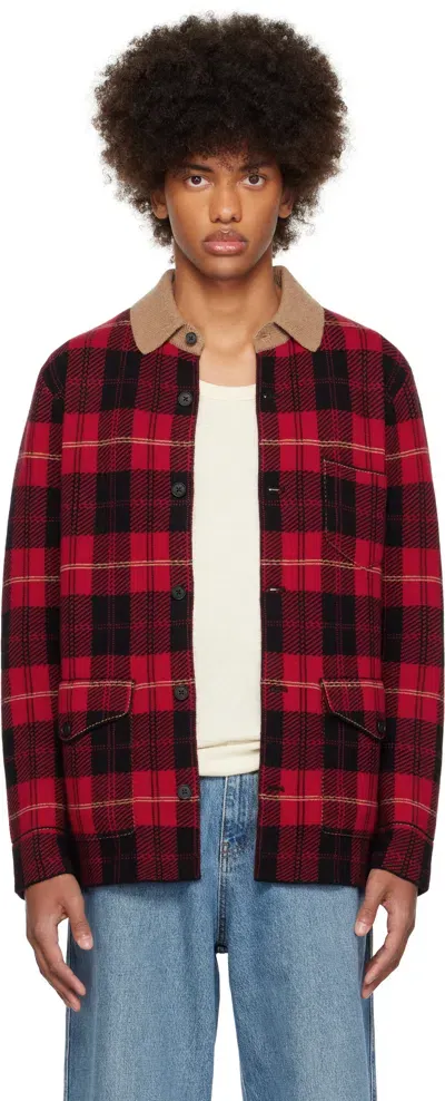 Guest In Residence Red Tartan Industry Jacket In True Red Combo