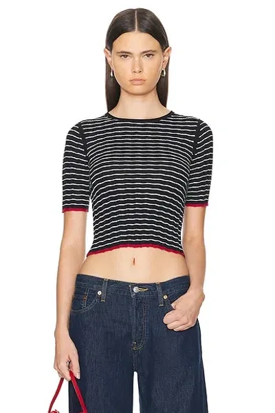 Guest In Residence Stripe Rib Tee In Midnight & Cream