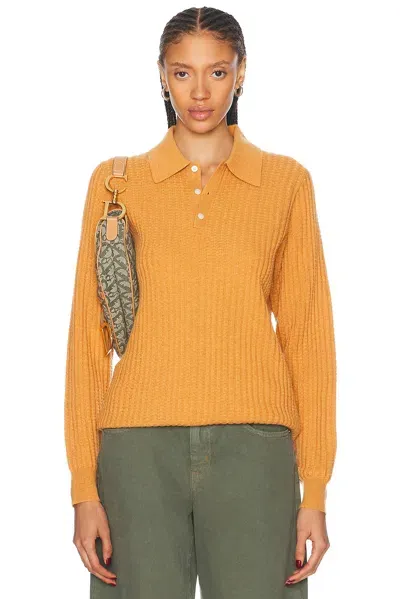 Guest In Residence Theo Waffle Polo Cashmere Top In Sungold