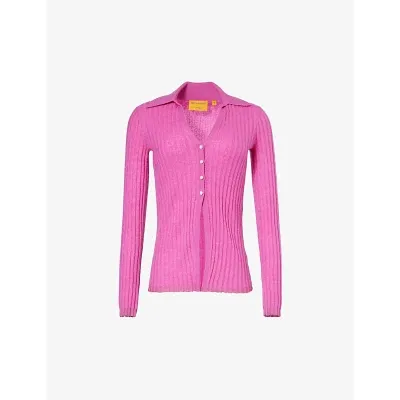 Guest In Residence Womens Fuschia V-neck Ribbed Merino Wool-blend Cardigan