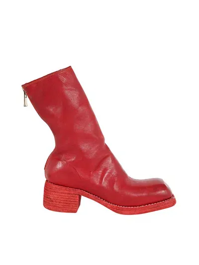 Guidi Back Zipper Mid Boots Shoes In Red