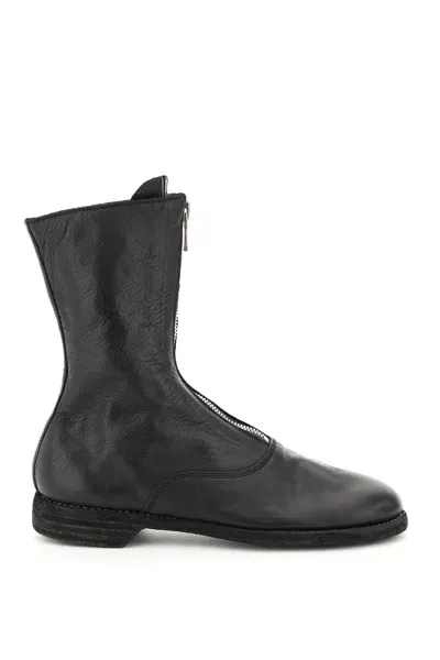 Guidi Front Zip Leather Ankle Boots In Black