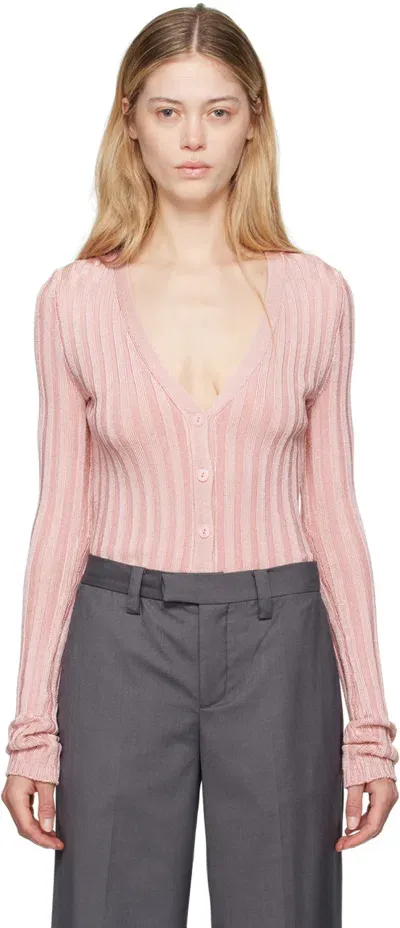 Guizio Pink Slinky Rib Cardigan In Cotton Candy