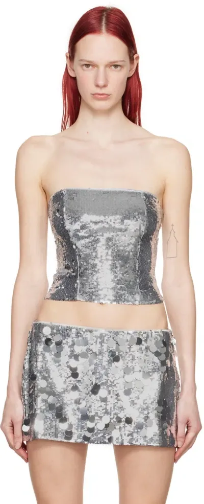 Guizio Sequin Tube Top In Silver