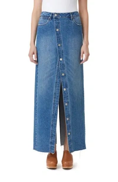 Habitual Asymmetric Button-up Denim Maxi Skirt In Baltic