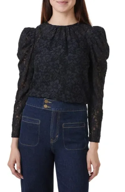 Habitual Floral Lace Puff Shoulder Top In Black