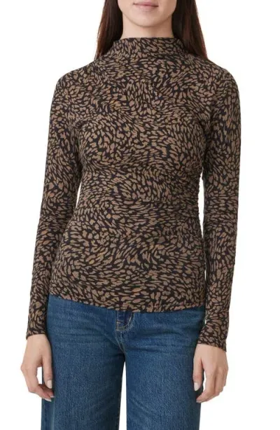 Habitual Funnel Neck Long Sleeve Top In Brown Combo