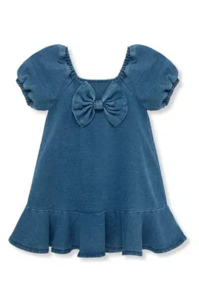 Habitual Kids Kids' Bow Puff Sleeve Knit Denim Dress In Med Stone