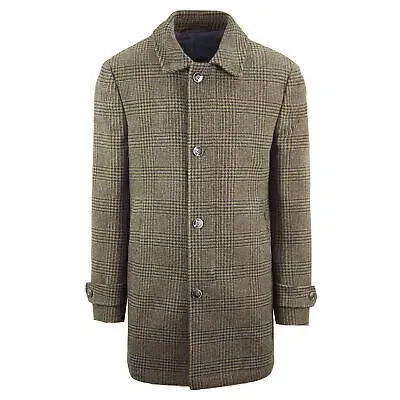 Pre-owned Hackett London Washed Wool Zip Up Mens Brown Checkered Coat Hm402396r 6ad In Braun