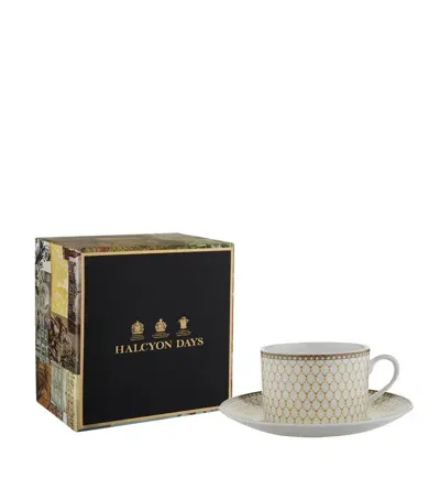 Halcyon Days Antler Trellis Teacup And Saucer In Gray