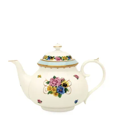 Halcyon Days Shell Garden Blue Teapot In White