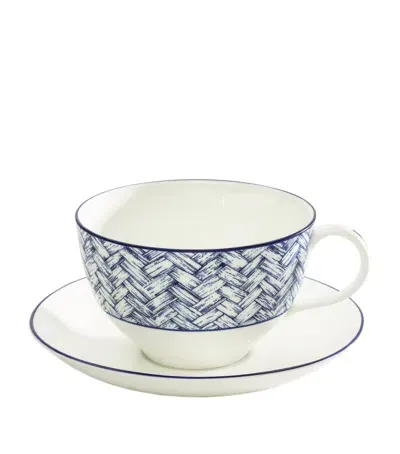 Halcyon Days X Nina Campbell Serengeti Teacup And Saucer In Blue