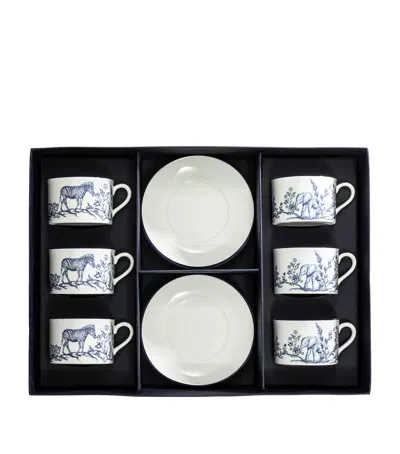 Halcyon Days X Nina Campbell Serengeti Teacup And Saucer In White