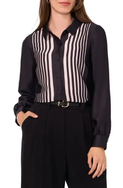 Halogenr Halogen(r) Geo Stripe Button-up Shirt In Rich Black