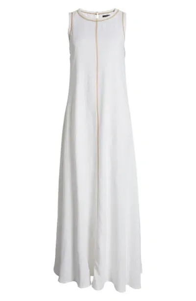 Halogenr Halogen(r) Topstitch Detail Sleeveless Linen Blend Maxi Dress In Bright White