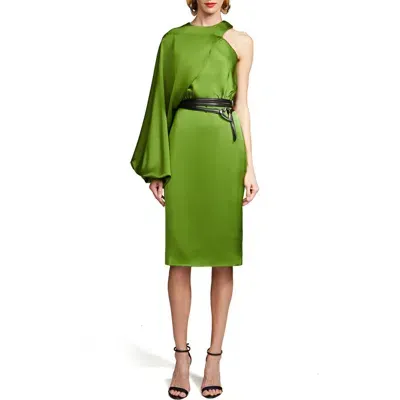 Halston Christa One-shoulder Satin Cocktail Dress In Mojito