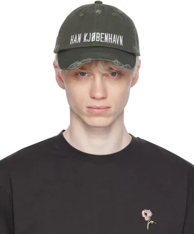 Han Kjobenhavn Green Distressed Signature Cap In Dark Green