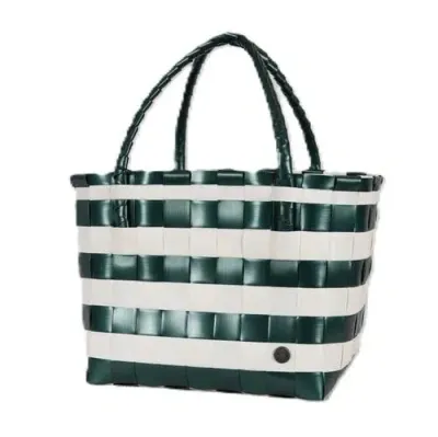 Handed By Paris Spirit Recycled Tote Bags In Green/white Stripes