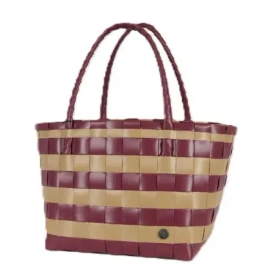 Handed By Paris Spirit Recycled Tote Bags In Wineberry Red/khaki