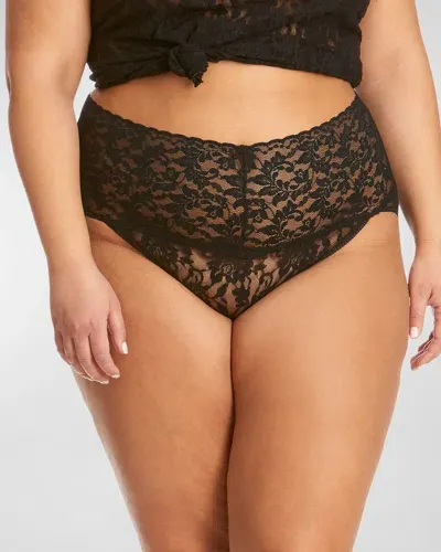 Hanky Panky Plus Size Floral Lace V-kini Briefs In Black